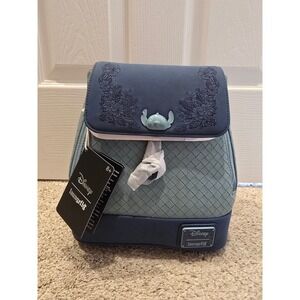 Loungefly Disney Stitch Quiet Fandom Mini Backpack Blue Woven WDBK4062 NEW